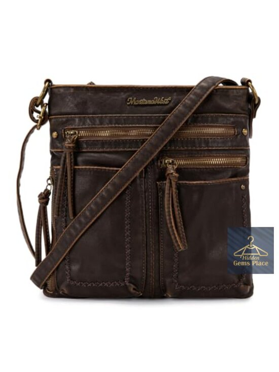 Handbags - Vegan Leather Crossbody Bag with Multiple Pockets Adjustable Strap